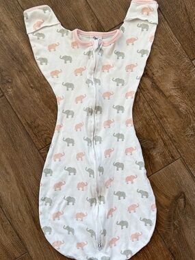 Unbranded Pink & Gray Elephant Sleeved Swaddle Pajama